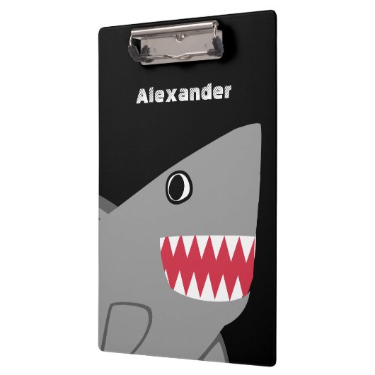 Gepersonaliseerde grijze zwarte Cartoon Kute Shark Klembord (Links)
