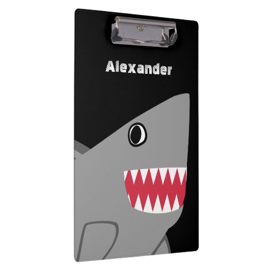 Gepersonaliseerde grijze zwarte Cartoon Kute Shark Klembord (Rechts)