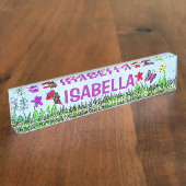 Gepersonaliseerde grillige bloemen en vlinders naambordje (Zijkant)