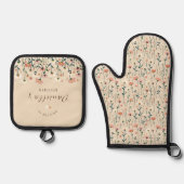 Gepersonaliseerde grillige Boho chique wilde bloem Ovenwant & Pannenlap Set (Voorkant)