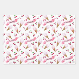 Gepersonaliseerde grillige Cherry Ice Cream Pink R Inpakpapier Vel