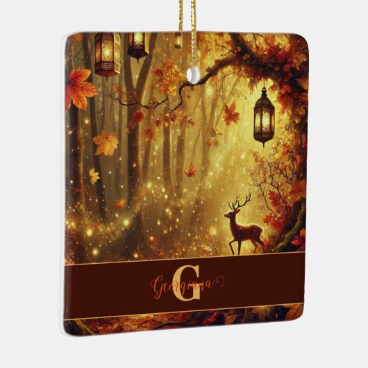 Gepersonaliseerde grillige gouden herfstbos keramisch ornament (Rechts)