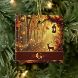 Gepersonaliseerde grillige gouden herfstbos keramisch ornament