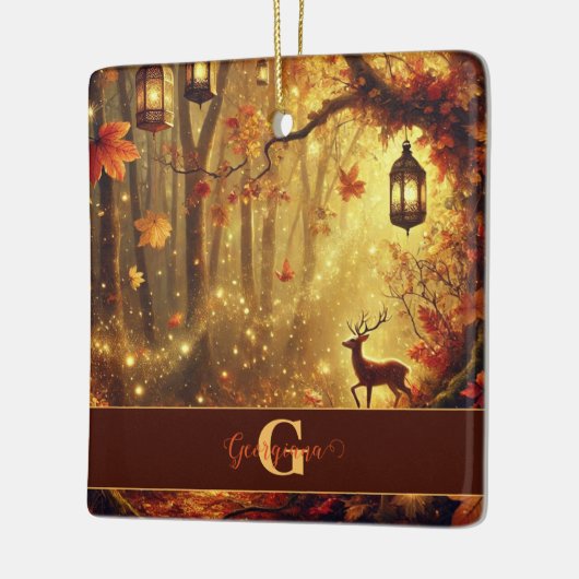 Gepersonaliseerde grillige gouden herfstbos keramisch ornament (Links)