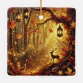 Gepersonaliseerde grillige gouden herfstbos keramisch ornament (Achterkant)