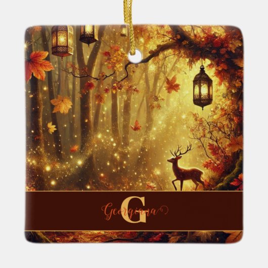 Gepersonaliseerde grillige gouden herfstbos keramisch ornament (Voorkant)