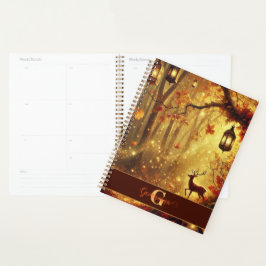 Gepersonaliseerde grillige gouden herfstbos planner