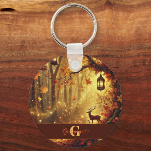 Gepersonaliseerde grillige gouden herfstbos sleutelhanger