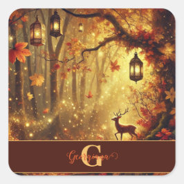 Gepersonaliseerde grillige gouden herfstbos vierkante sticker