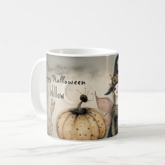 Gepersonaliseerde  grillige Halloween Witch, Koffiemok (Voorkant links)