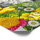 Gepersonaliseerde grillige kat en bloemen poster (Hoek)