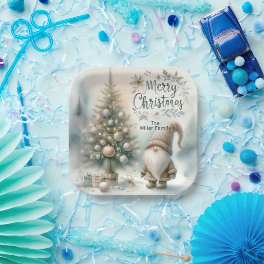 Gepersonaliseerde grillige kerstboom en -gnoom papieren bordje (Feest)