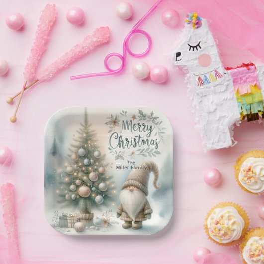 Gepersonaliseerde grillige kerstboom en -gnoom papieren bordje (Feest)