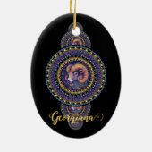 Gepersonaliseerde grillige Ram Siermandala Keramisch Ornament (Achterkant)