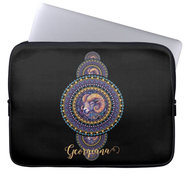 Gepersonaliseerde grillige Ram Siermandala Laptop Sleeve (Voorkant)