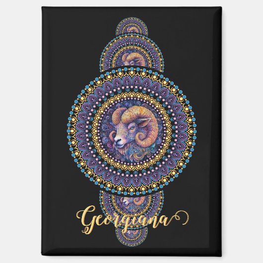 Gepersonaliseerde grillige Ram Siermandala Magneet (Voorkant)