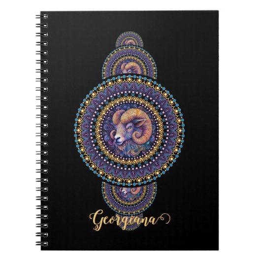 Gepersonaliseerde grillige Ram Siermandala Notitieboek (Voorkant)