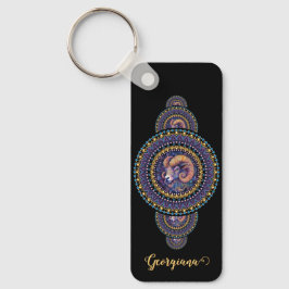 Gepersonaliseerde grillige Ram Siermandala Sleutelhanger