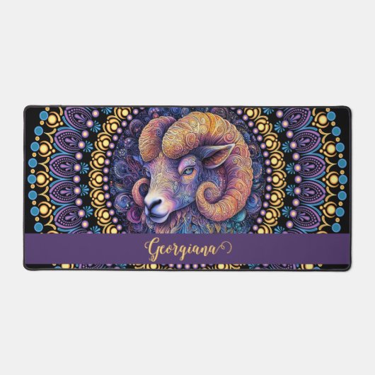 Gepersonaliseerde grillige Ram Zodiac Dot Mandala Bureaumat (Voorkant)
