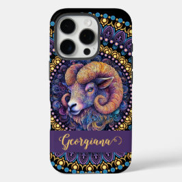 Gepersonaliseerde grillige Ram Zodiac Dot Mandala iPhone 16 Pro Hoesje