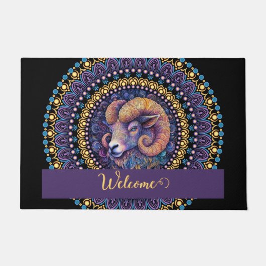 Gepersonaliseerde grillige Ram Zodiac Dot Mandala Deurmat (Voorkant)