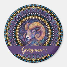 Gepersonaliseerde grillige Ram Zodiac Dot Mandala Magneet