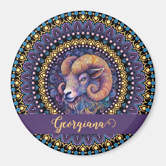 Gepersonaliseerde grillige Ram Zodiac Dot Mandala Magneet (Voorkant)