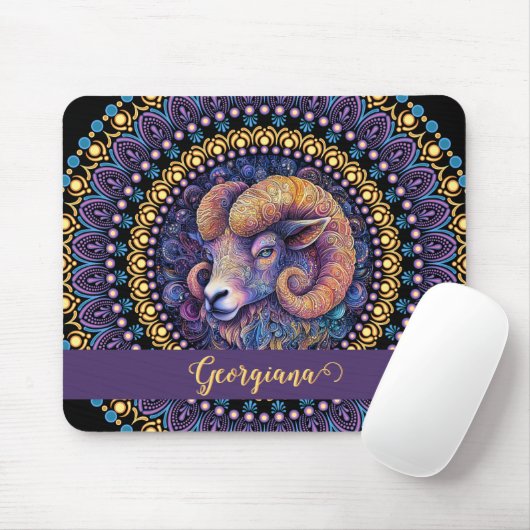 Gepersonaliseerde grillige Ram Zodiac Dot Mandala Muismat (Met muis)
