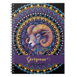 Gepersonaliseerde grillige Ram Zodiac Dot Mandala Notitieboek