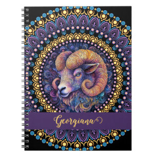 Gepersonaliseerde grillige Ram Zodiac Dot Mandala Notitieboek