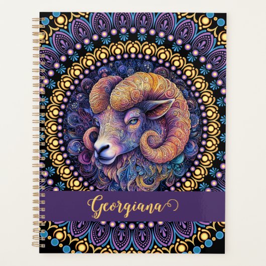Gepersonaliseerde grillige Ram Zodiac Dot Mandala Planner (Voorkant)