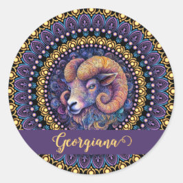 Gepersonaliseerde grillige Ram Zodiac Dot Mandala Ronde Sticker