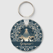 Gepersonaliseerde grillige Ram Zodiac Dot Mandala Sleutelhanger (Voorkant)
