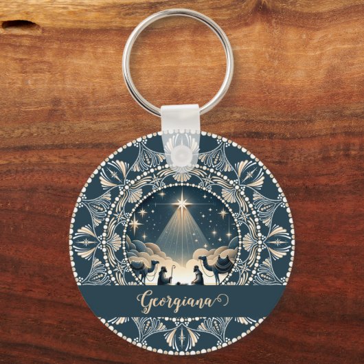 Gepersonaliseerde grillige Ram Zodiac Dot Mandala Sleutelhanger (Voorkant)