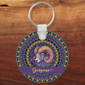 Gepersonaliseerde grillige Ram Zodiac Dot Mandala Sleutelhanger (Achterkant)