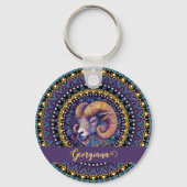 Gepersonaliseerde grillige Ram Zodiac Dot Mandala Sleutelhanger (Achterkant)