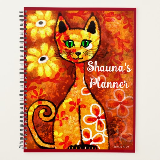 Gepersonaliseerde grillige Retro Kitty Cat Sinaasa Planner (Voorkant)