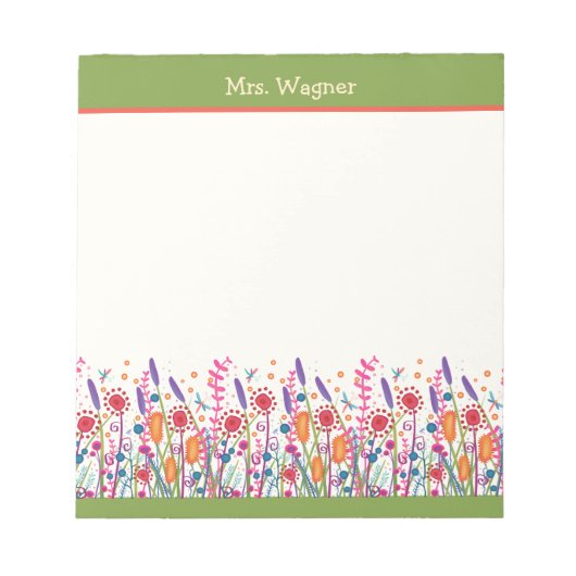Gepersonaliseerde grillige wilde bloemen groene le notitieblok (Voorkant)