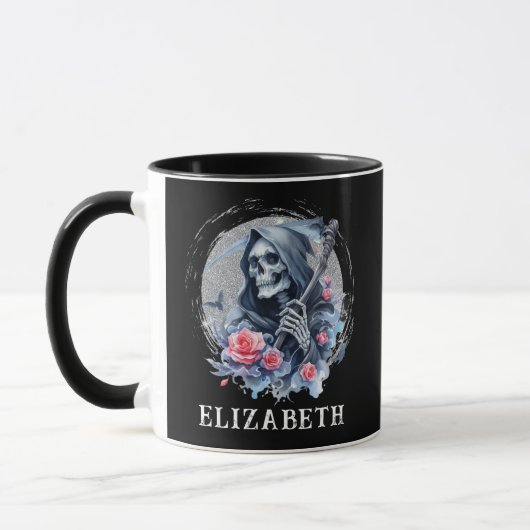 Gepersonaliseerde  Grim Reaper Floral Glitter Mok (Links)