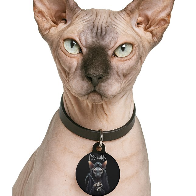 Gepersonaliseerde Grim Reaper Sphynx Kat Grappig Huisdierpenning (Sphynx Cat Grim Reaper Pet ID tag)