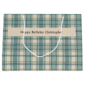 Gepersonaliseerde Groen Blauw Beige Plaid Mannen v Groot Cadeauzakje (Voorkant)