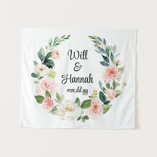 Gepersonaliseerde groen bruiloft receptie Photoboo Wandkleed (Voorkant (horizontaal))