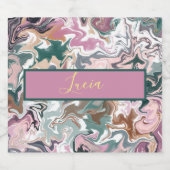 Gepersonaliseerde Groen en Roze Marmer Abstracte C Sparkling Wijnetiket (Enkel label)