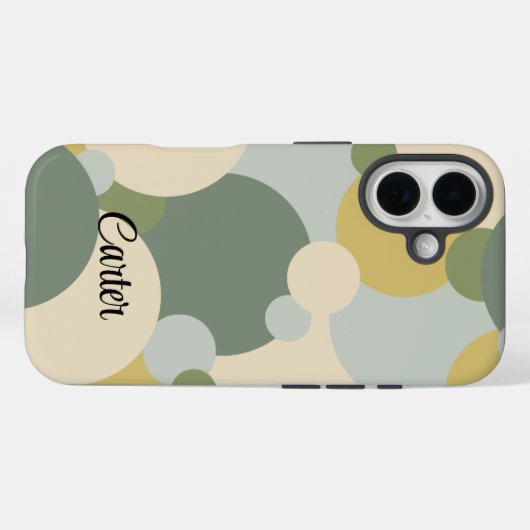 Gepersonaliseerde groen-gele moleculen iPhone case (Achterkant (horizontaal))