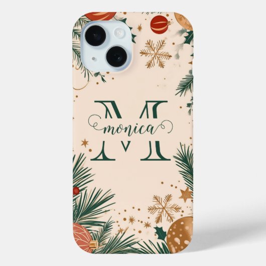 Gepersonaliseerde Groen Goud Kerst Monogram Case-Mate iPhone Case (Achterkant)