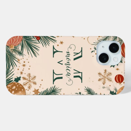 Gepersonaliseerde Groen Goud Kerst Monogram Case-Mate iPhone Case (Achterkant (horizontaal))