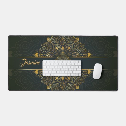 Gepersonaliseerde  Groen Goud Mandala Bureaumat (Keyboard & Muis)
