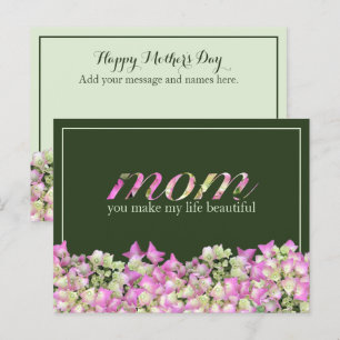 Gepersonaliseerde Groen Roze Bloemen Happy Moederd Briefkaart