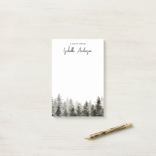 Gepersonaliseerde groen rustieke dennenbomen post-it® notes (Op bureau)