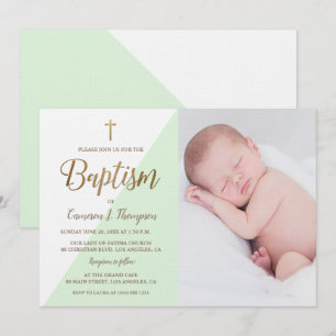 Gepersonaliseerde Groen Wit Goud Doop baby foto Kaart